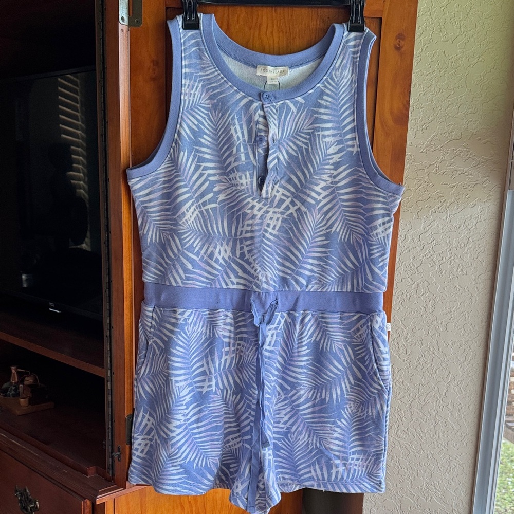 Periwinkle and White Leaf Print Romper